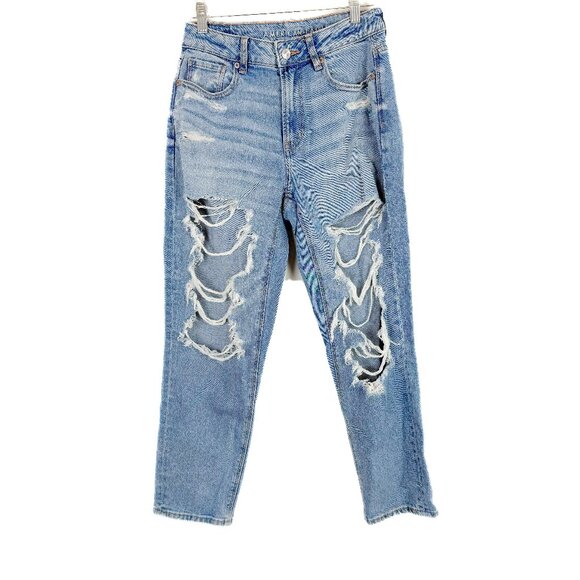 American Eagle Distressed Stretch Mom Jean Ripped Destroyed Size 4 SHORT EUC - Picture 1 of 10
